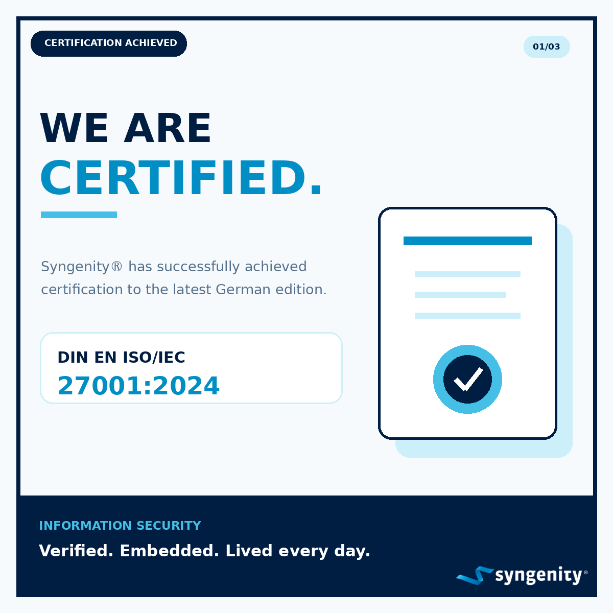 Mise à jour de la certification ISO 27001